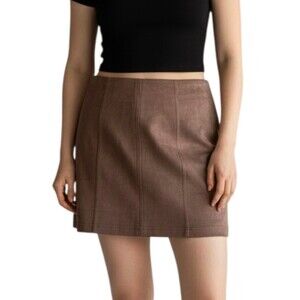 Shinestar Junior’s Faux Suede Mini Skirt High Waisted Zip Back Size S Brown